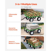 1200 Lbs Steel Garden Cart,Heavy Duty Pullable Garden Wagon Yard Cart,2 in 1 Outdoor Metal Utility Wagon Yard Trailer with 13" All Terrain Tires,Removable Mesh Sides and 180° Rotating Handle